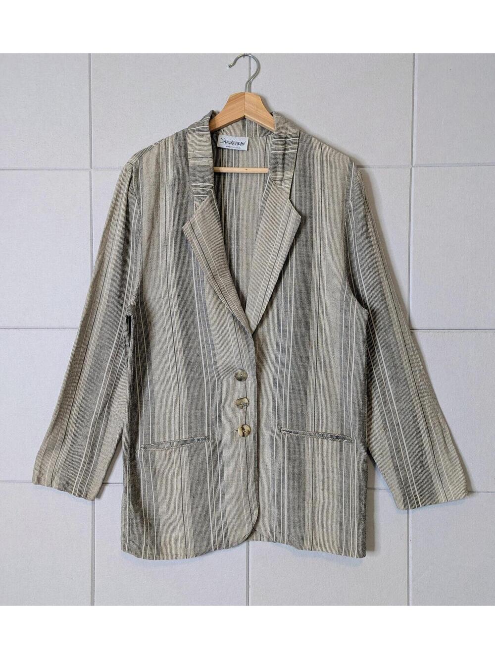 Vintage 90s linen blend striped longline relaxed blazer jacket